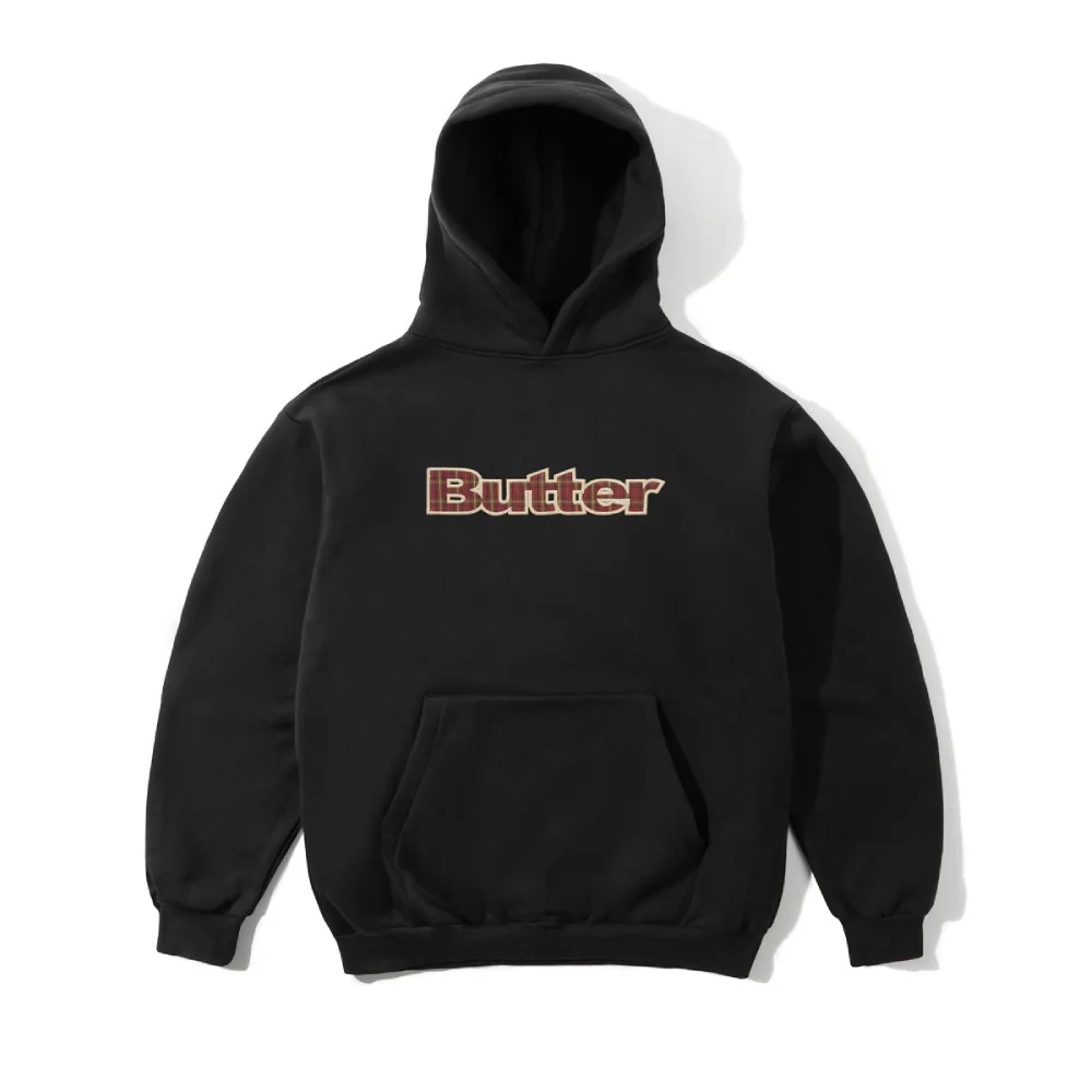 Butter Goods Plaid Logo Applique Pullover Hood Black