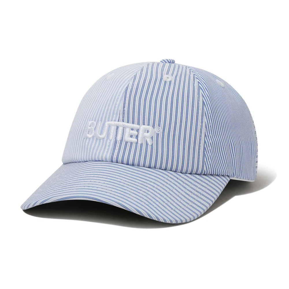 Butter Goods Rounded Logo 6 Panel Cap French Blue Stripe